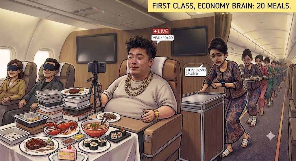 First Class Ticket, Economy Brain: Korean Mukbang Youtuber Orders 20 Meals on Flight, Kena Blast Until Sweaty Face